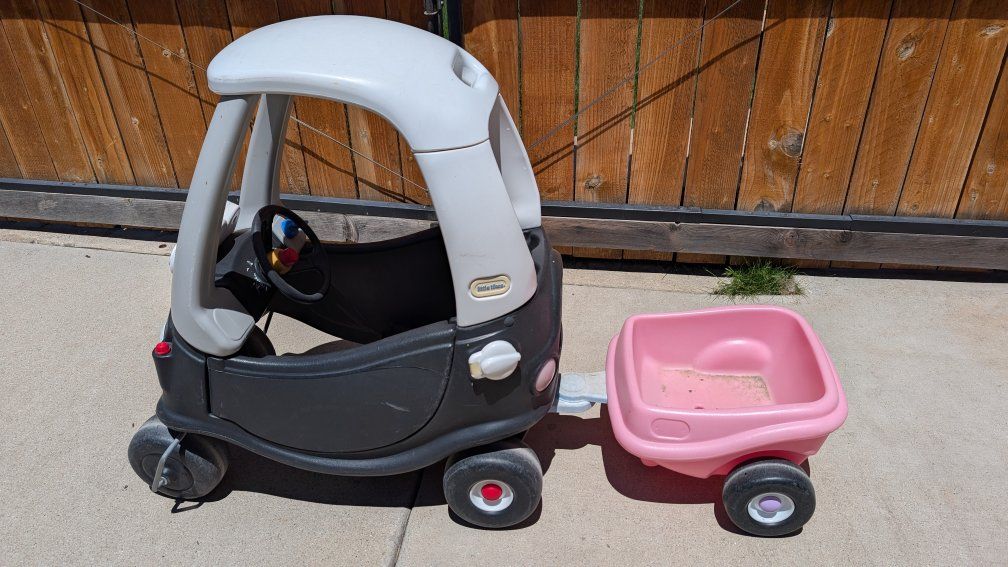 Little Tikes Cozy Coupe Car with Trailer - White/Black/Pink, Kids Ride-On Toy
