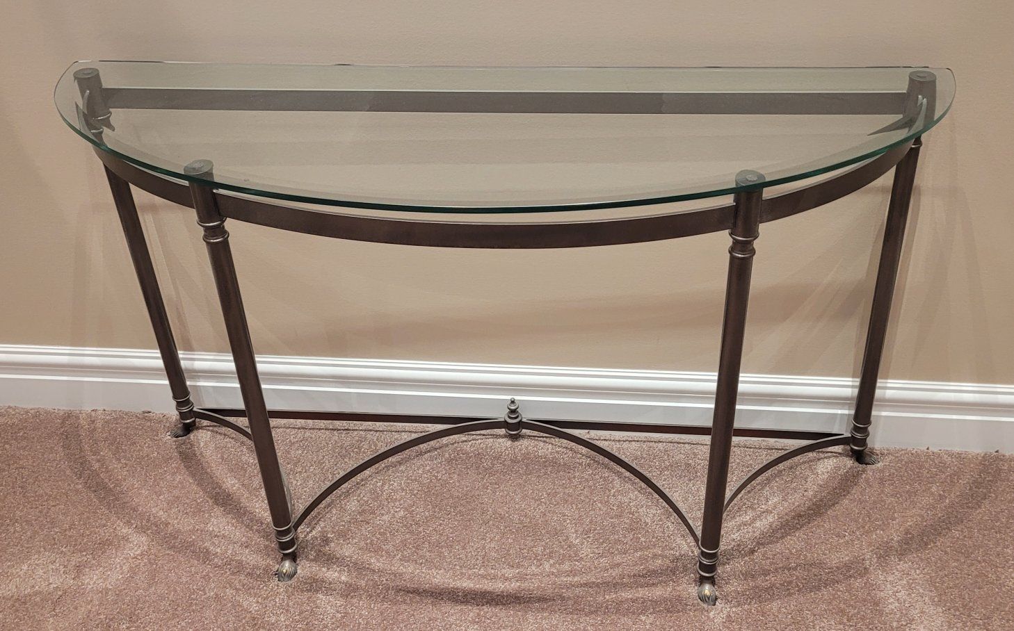 Half-Moon Console Table with Glass Top and Metal Frame - Bronze/Black Finish