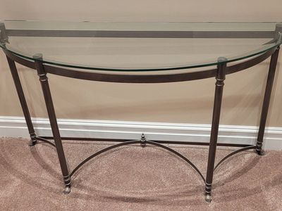 Half-Moon Console Table with Glass Top and Metal Frame - Bronze/Black Finish