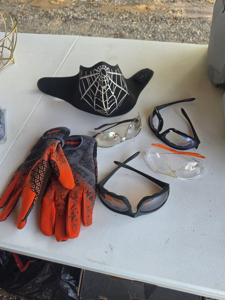 Assorted riding Gear Bundle - Gloves, Protective Glasses, Face Mask