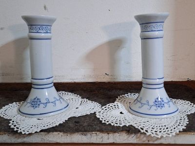blue and white candle sticks
