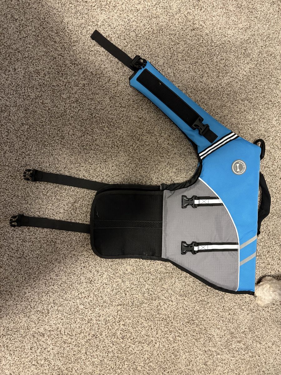 Vivaglory Dog Life Jacket Blue and Gray Flotation Vest with Rescue Handle