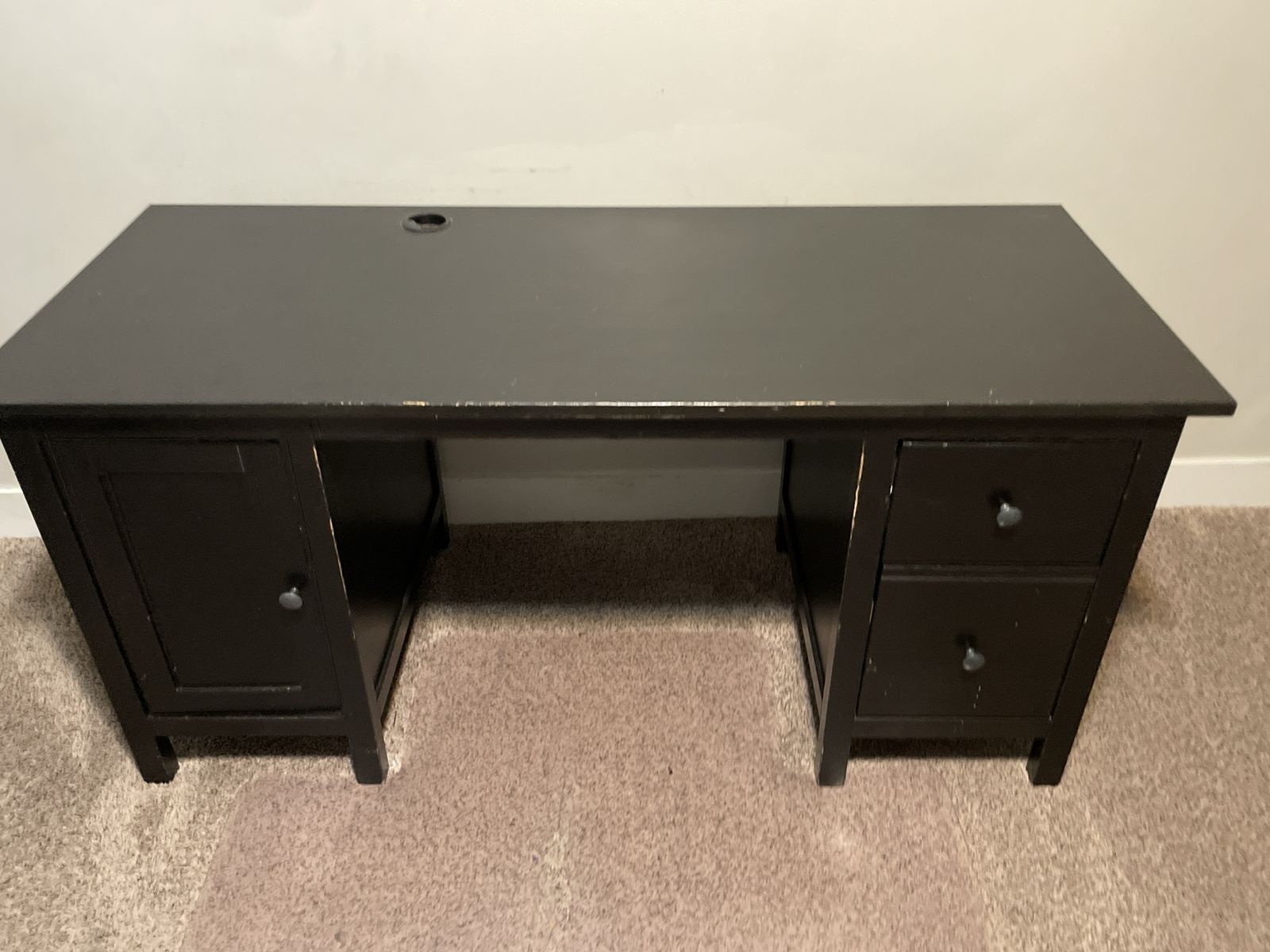 Black Wooden Executive Desk with Storage Drawers and Cable Grommet
