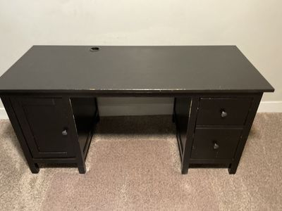 Black Wooden Executive Desk with Storage Drawers and Cable Grommet