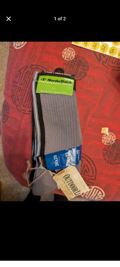 NordicTrack Performance Socks Men's Shoe Size 7-12 Crew Cut 2-Pair Pack Grey/Black NEW