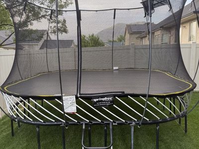 Springfree Trampoline - New Mat, Enclosure, Rods; Large Square 11' x 11'- Basketball Hoop, Ladder, Cover, and Anchors Included