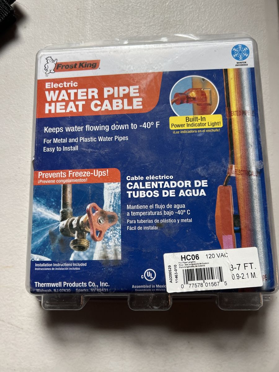 Frost King Electric Water Pipe Heat Cable HC06, 3-7 ft, 120 VAC, Built-in Power Indicator Light