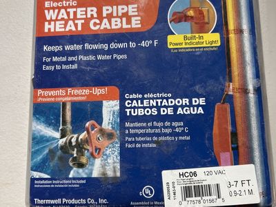 Frost King Electric Water Pipe Heat Cable HC06, 3-7 ft, 120 VAC, Built-in Power Indicator Light
