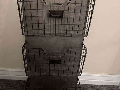 Industrial Metal 3-Tier Wall Hanging Basket Organizer with Label Holders. Perfect for your dorm or home office