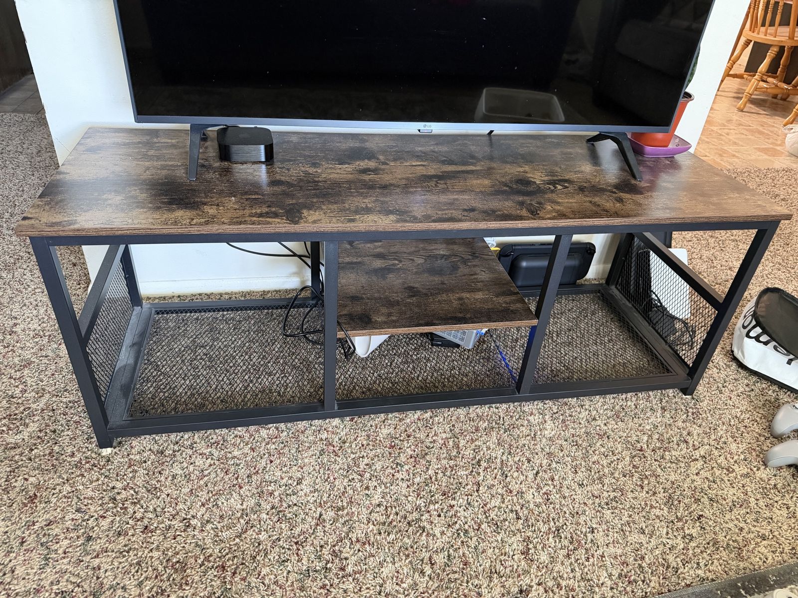 Industrial Style TV Stand for TV - Black Metal & Rustic Wood Grain Media Console