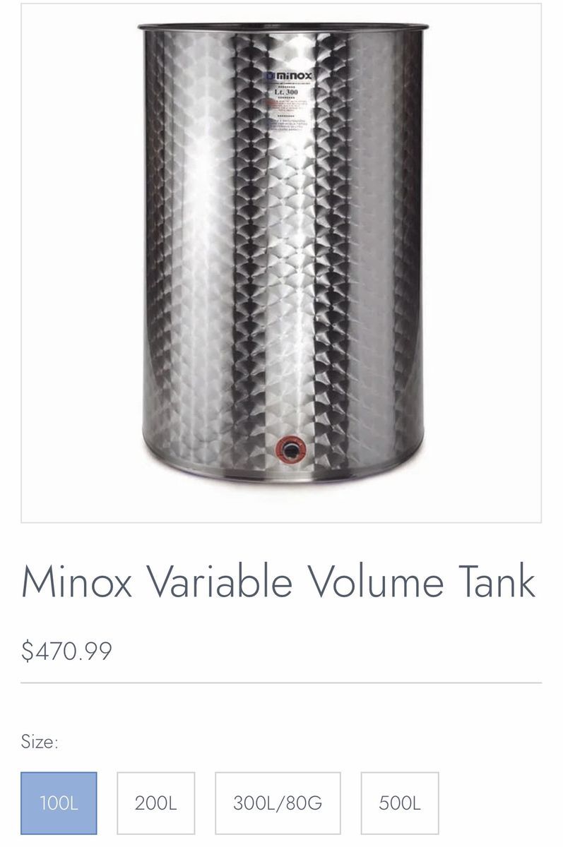 Minox Variable Volume Tank - 100L - With Front Valve