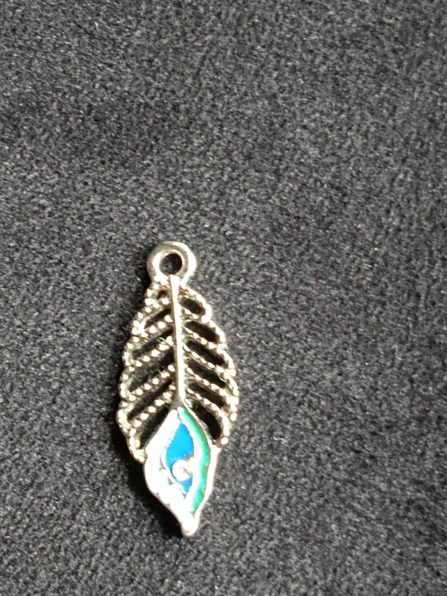 Vintage Silver-Tone Peacock Feather Charm Pendant with Blue and Green Enamel Accent