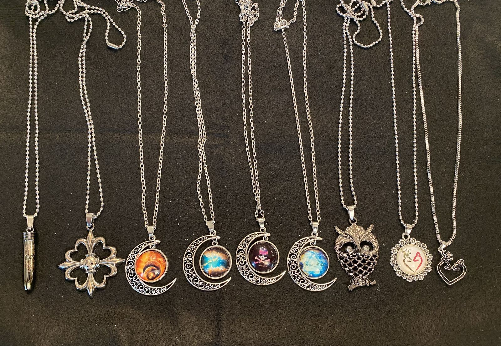 NEW! Unisex Pendant Necklaces Flash Stainless & Silver Tone Crescent Moon Owl Cross Fox Designs -$10-$30- C PIX