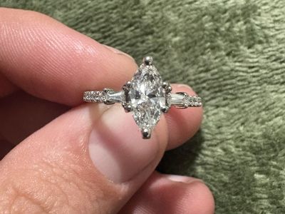 Marquise Cut Diamond Engagement Ring with Baguette and Pave Accents