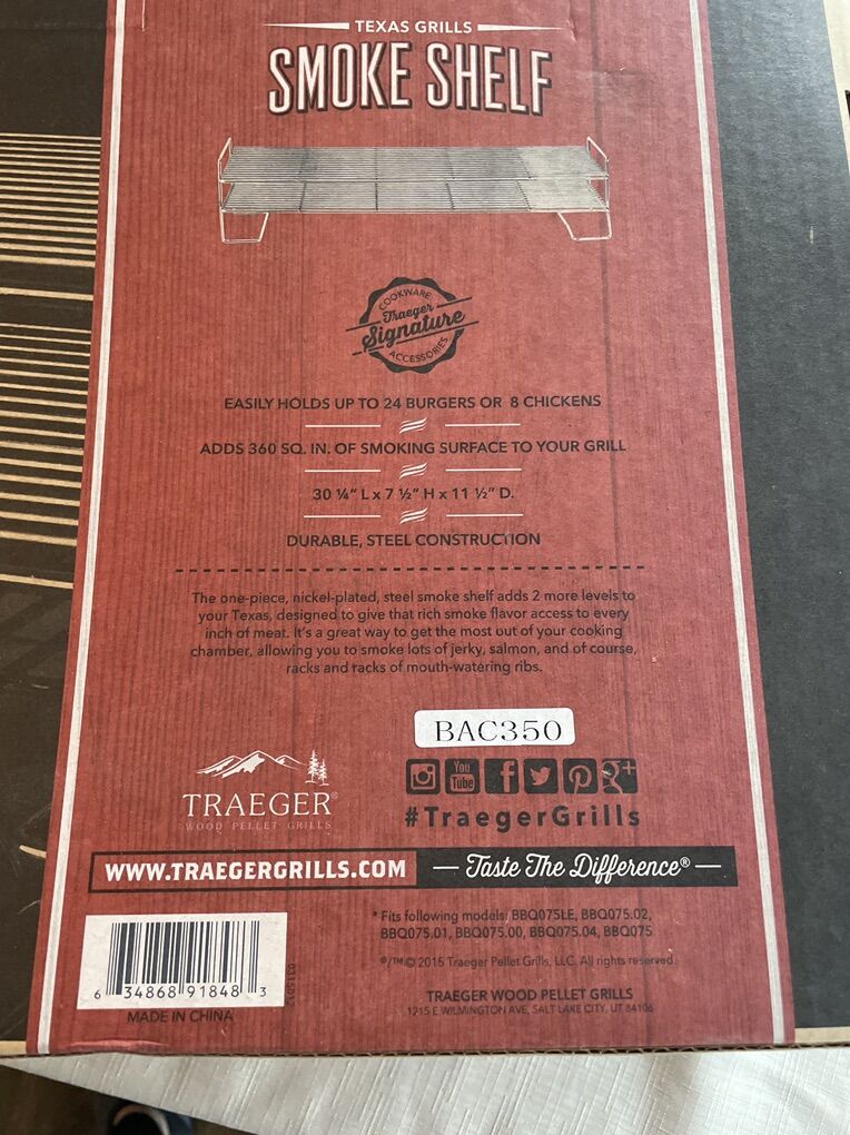 Brand New TRAEGER Smoke Shelf