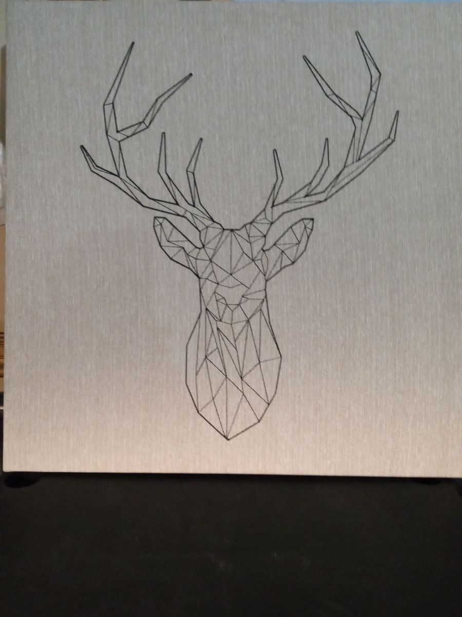 Stag art Buck deer with his antlers geometric design embroidered wall art