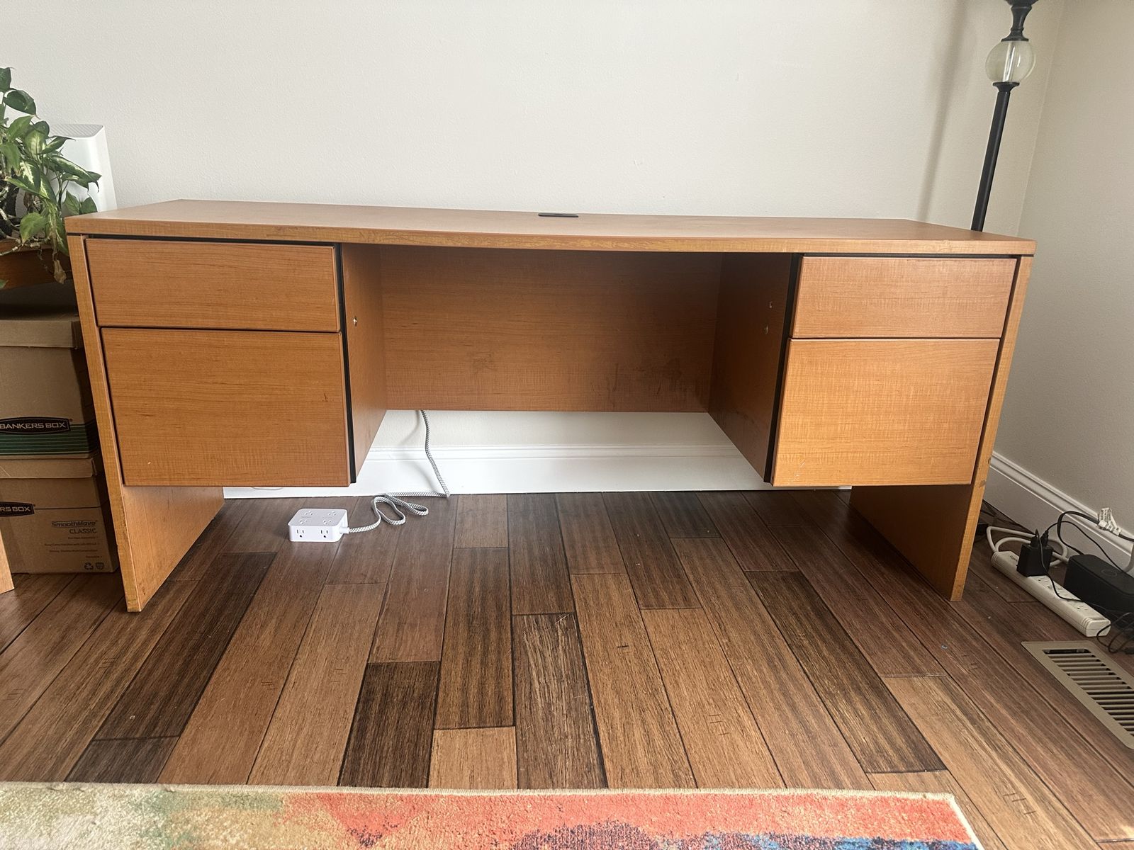 Wood Office Desk with 4 Drawers