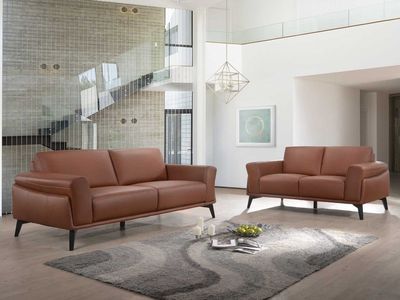 BRAND NEW! Top Grain Leather Modern Sofa Loveseat