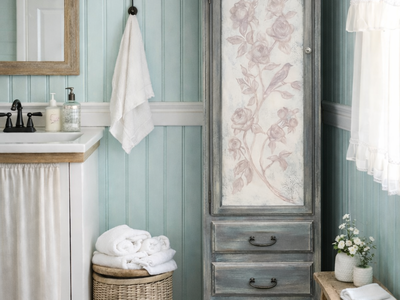 Handpainted French Linen Pantry Cottagecore Cabinet Vintage Shelves Drawers Storage Cupboard French Farmhouse Shabby Chic