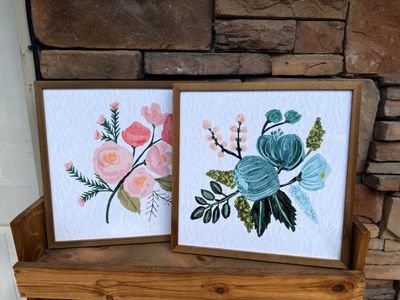 2 Floral Framed Canvas Wall Art Prints