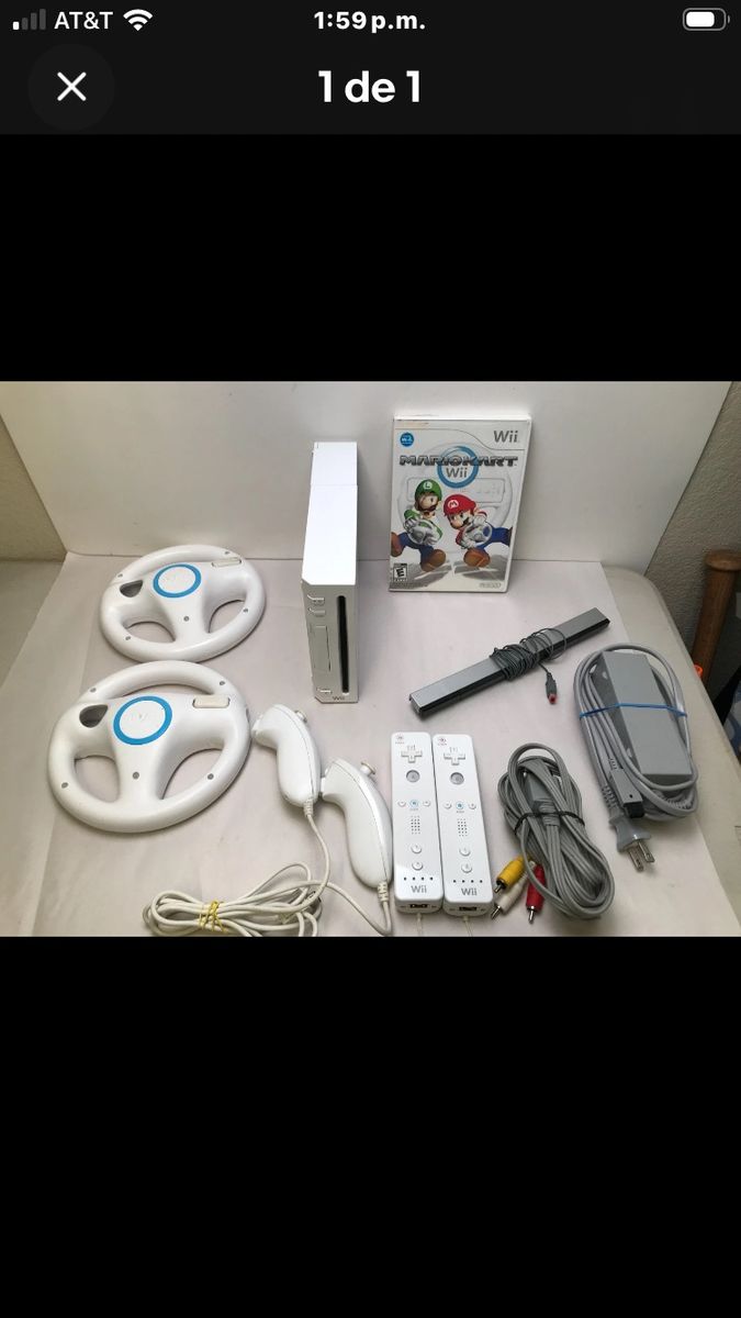 Nintendo Wii Console Bundle with Mario Kart Wii Game, 2 Wheels, 2 Remotes, and Nunchucks