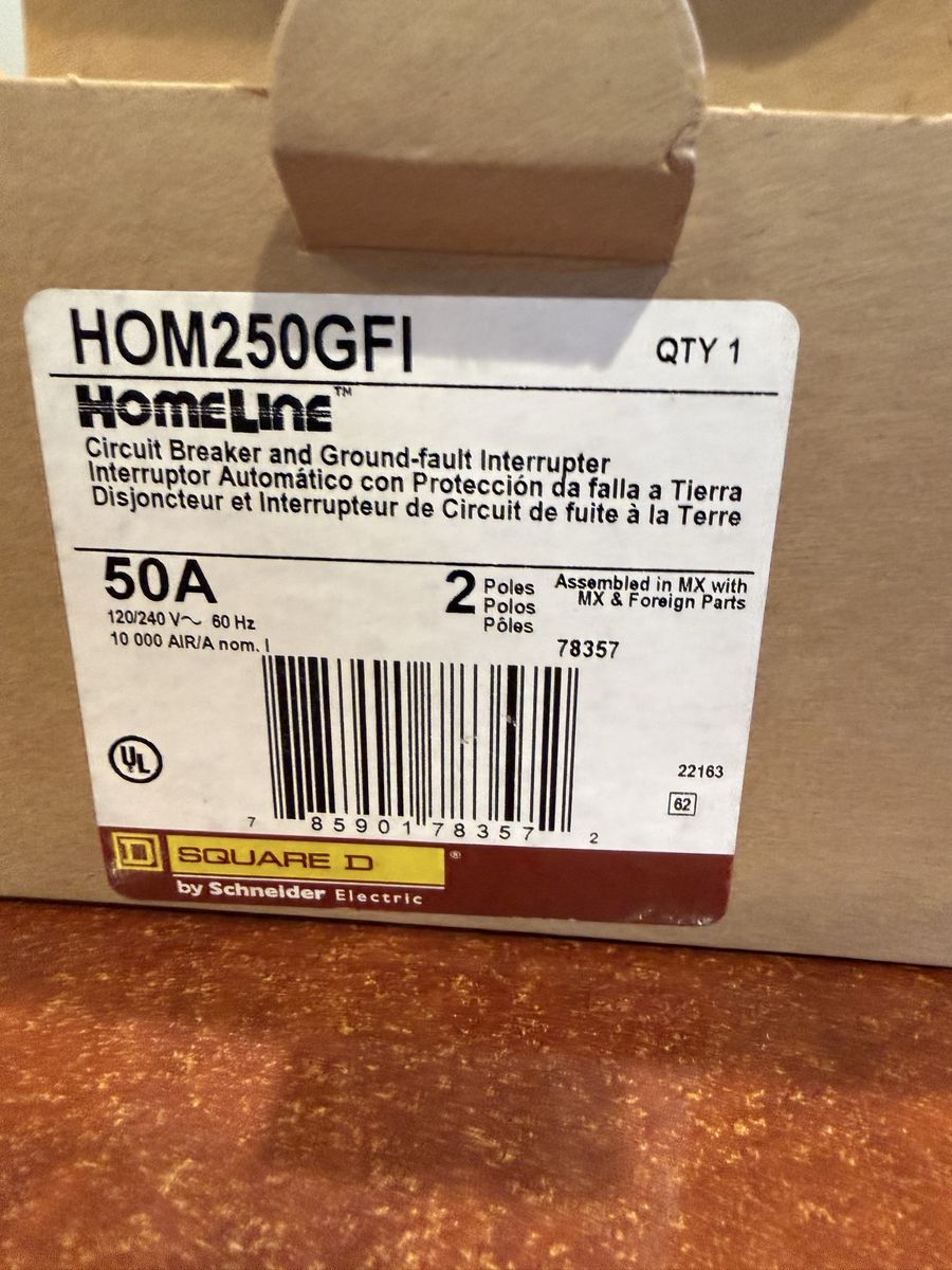 Square D HOM250GFI HomeLine 50A 2-Pole GFI Circuit Breaker 120/240V, 10kA Interrupt Rating