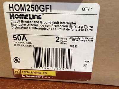 Square D HOM250GFI HomeLine 50A 2-Pole GFI Circuit Breaker 120/240V, 10kA Interrupt Rating