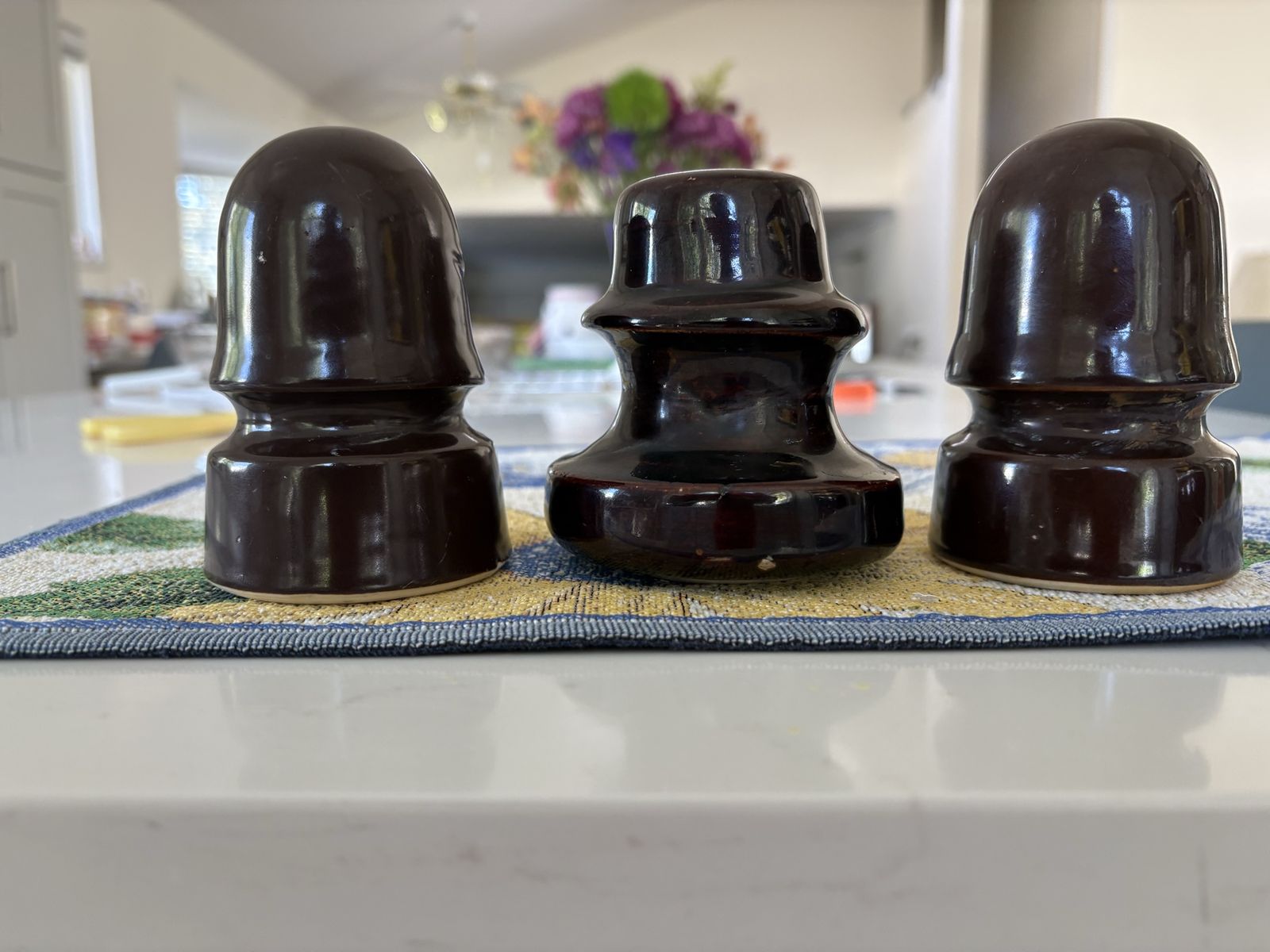 Vintage Ceramic Insulators - Set of 3 Brown Glazed Telegraph/Telephone Line Insulators