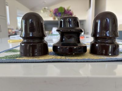 Vintage Ceramic Insulators - Set of 3 Brown Glazed Telegraph/Telephone Line Insulators
