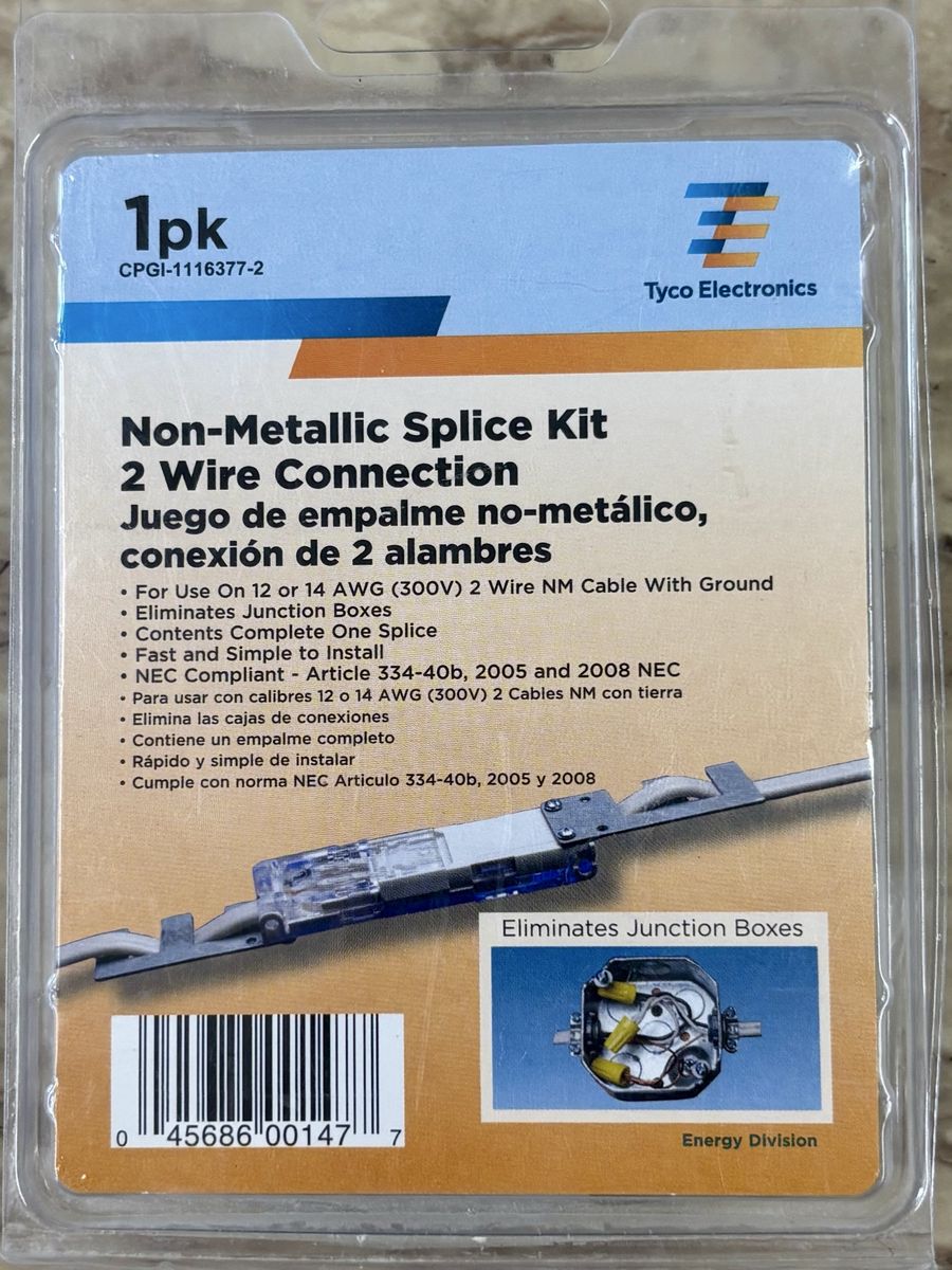 Tyco Electronics Non-Metallic Splice Kit — 2 Wire Romex / NM Cable — New Sealed