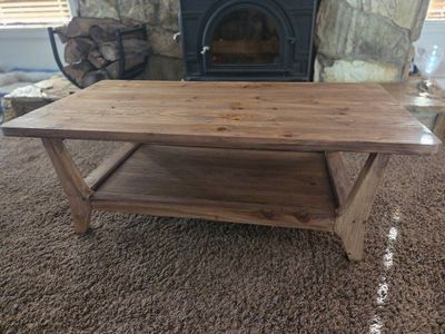 Rustic Wood Coffee Table with Storage Shelf - Natural Finish, Rectangle