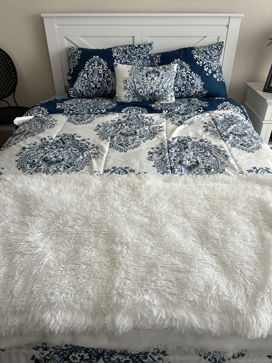 White Farmhouse Style Full Size Bed Frame and Mattress Set