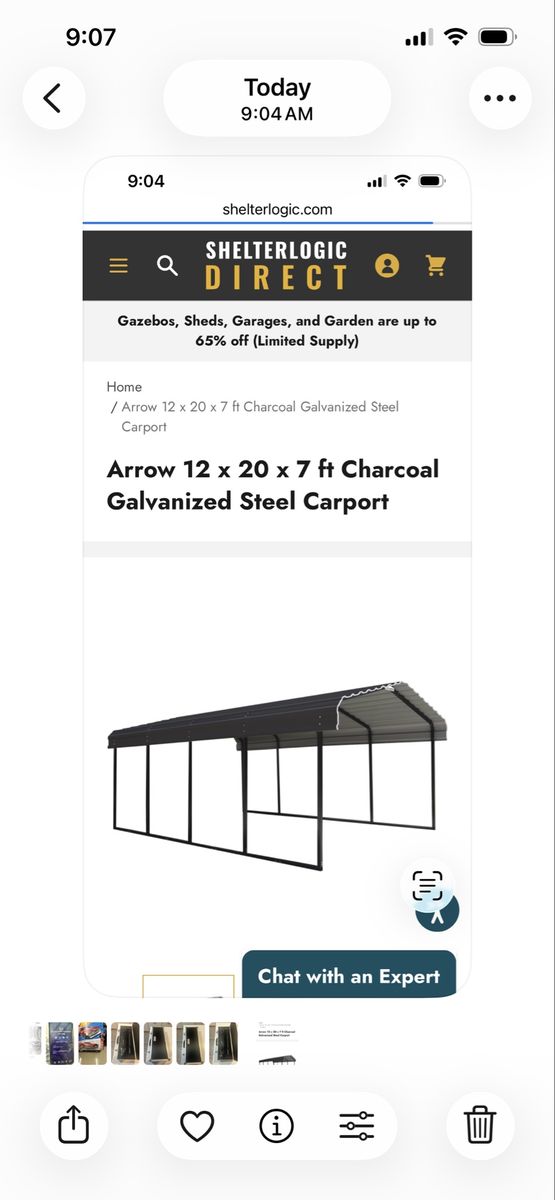 Arrow 12x20x7 ft Charcoal Galvanized Steel Carport - Shelterlogic Direct
