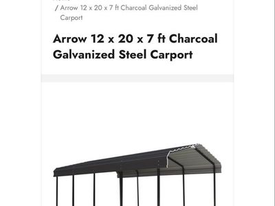 Arrow 12x20x7 ft Charcoal Galvanized Steel Carport - Shelterlogic Direct