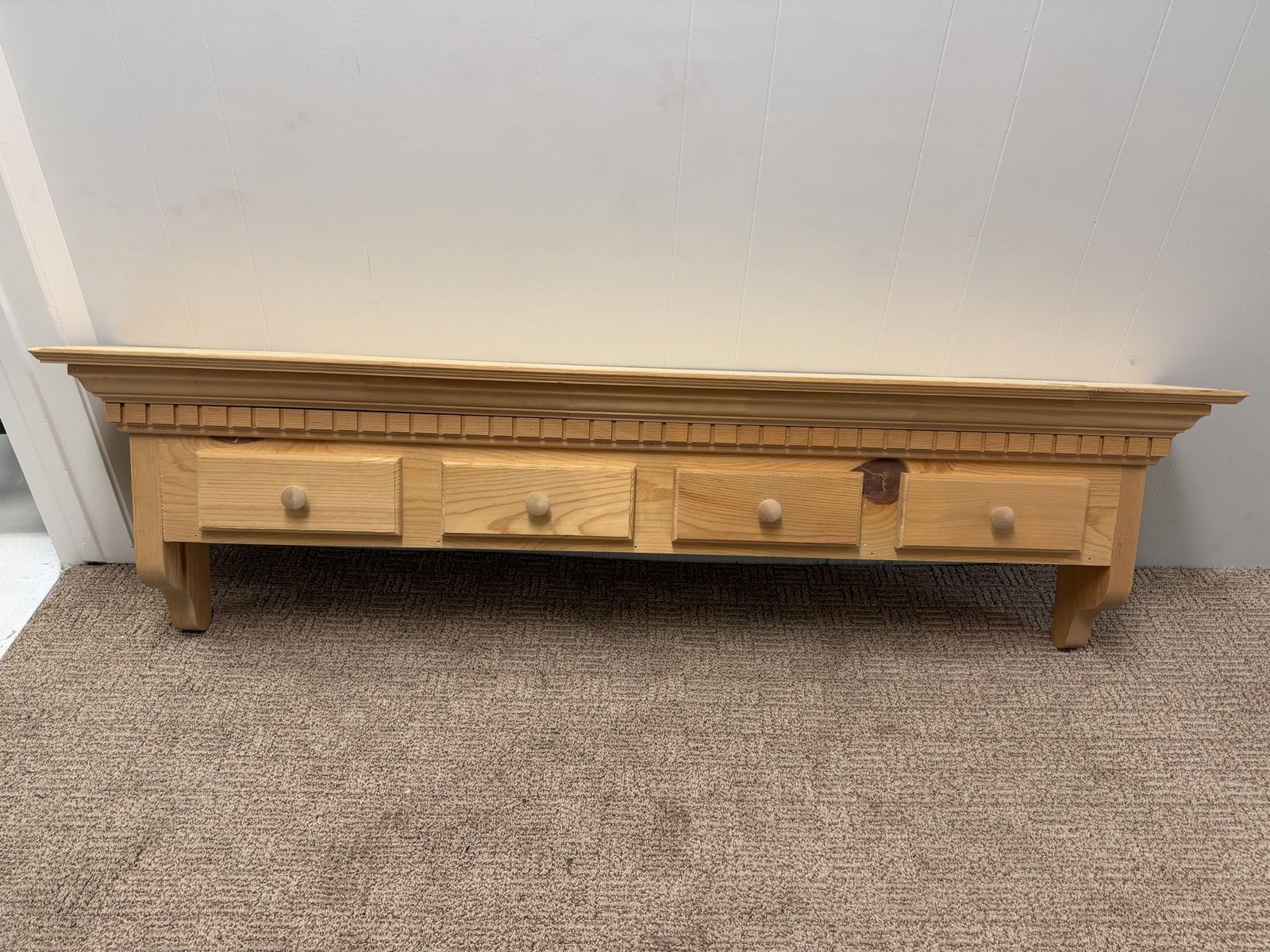 Wooden Wall Shelves with Pegs and Drawers - Natural Finish
