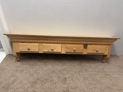 Wooden Wall Shelves with Pegs and Drawers - Natural Finish
