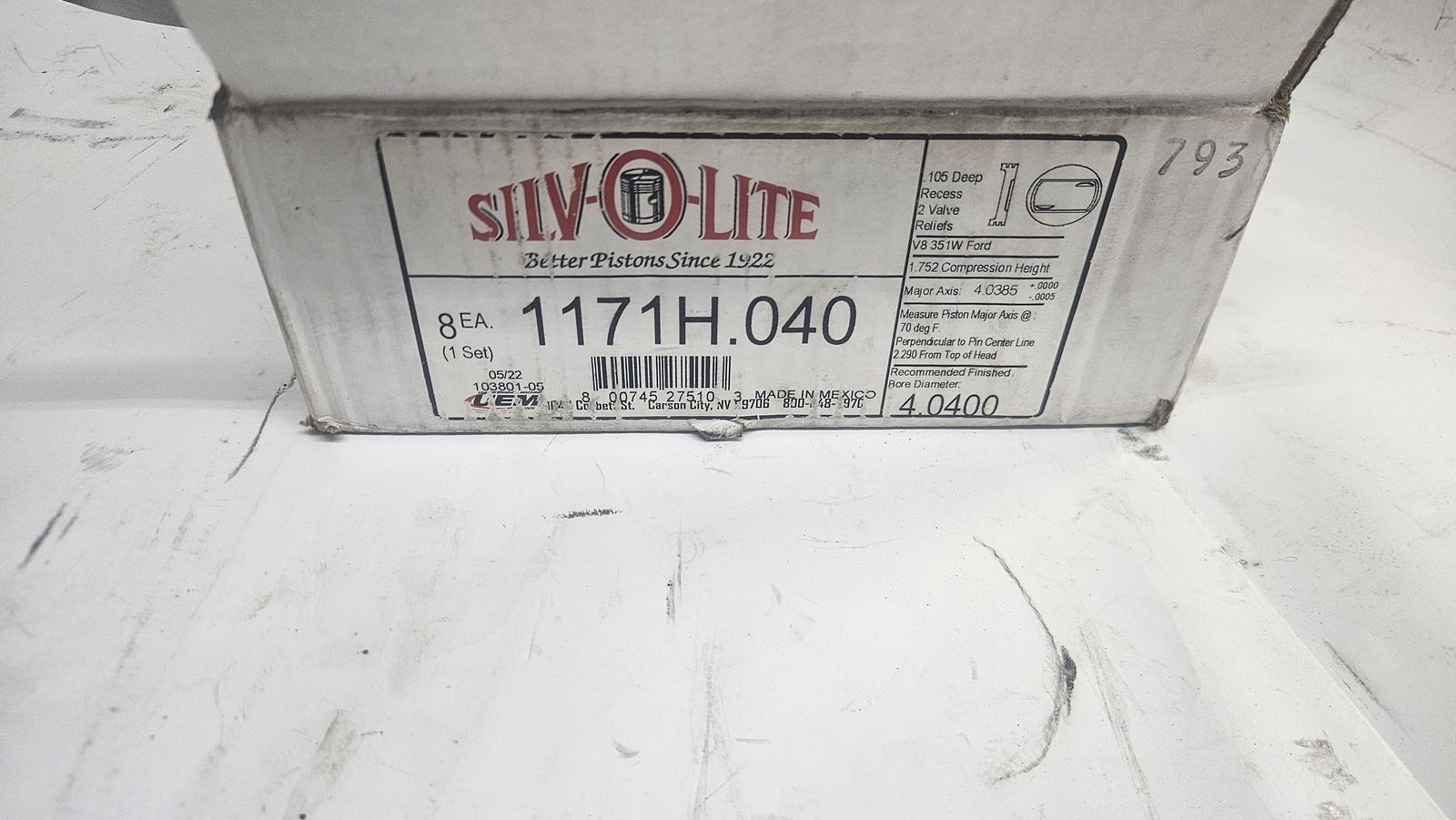 SILVOLITE 1171H.040 4pc Piston Set for Ford V8 351W 2-Valve, 4.0400 Bore Diameter **ONLY 4 PISTONS**