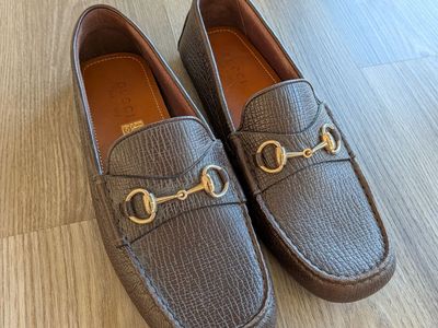 Gucci Horsebit Driving Loafers - Brown Leather - Men's 9.5 - Brand New, Never Worn
