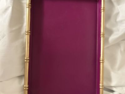Ashland Spring Metal Tray - Gold Bamboo Design with Purple Interior - 16 x 8.5 inches