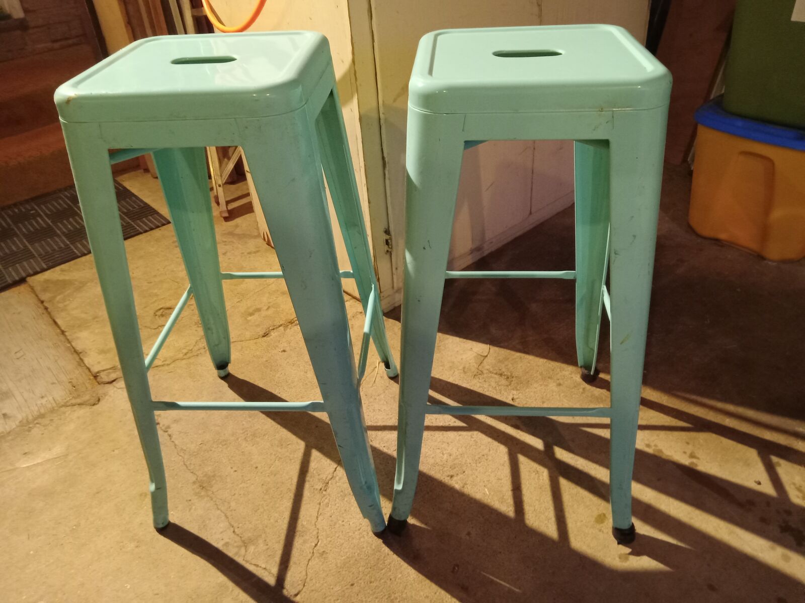 Turquoise metal bar stools