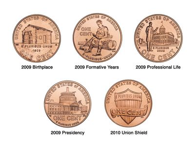 Lincoln 2009 – 4 Coin Design set + 2010 1st year Shield Design “P” and “D” Mints