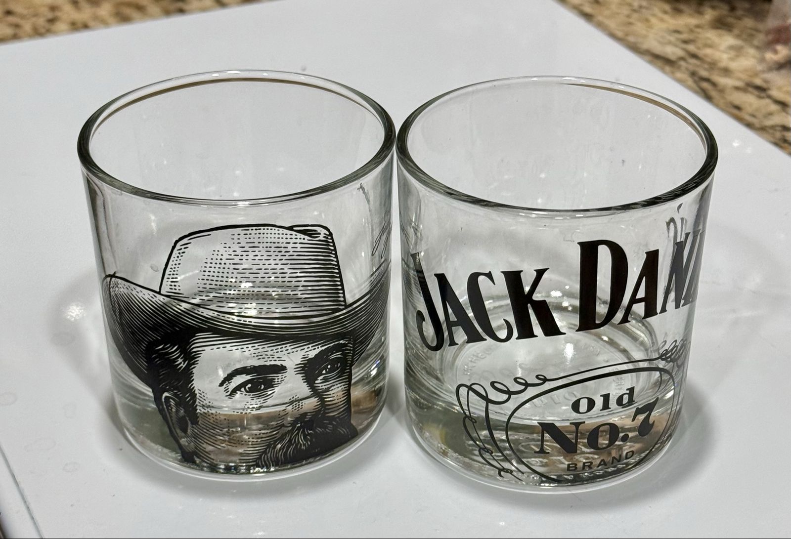 Jack Daniel's Old No. 7 Whiskey Glasses - Set of 2 Rocks Glasses with "Jack" Face & Logo