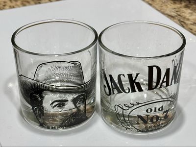 Jack Daniel's Old No. 7 Whiskey Glasses - Set of 2 Rocks Glasses with "Jack" Face & Logo