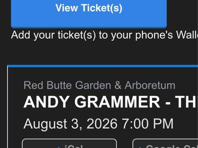 2 GA Andy Grammer Concert Tickets - Red Butte Garden - August 3, 2026