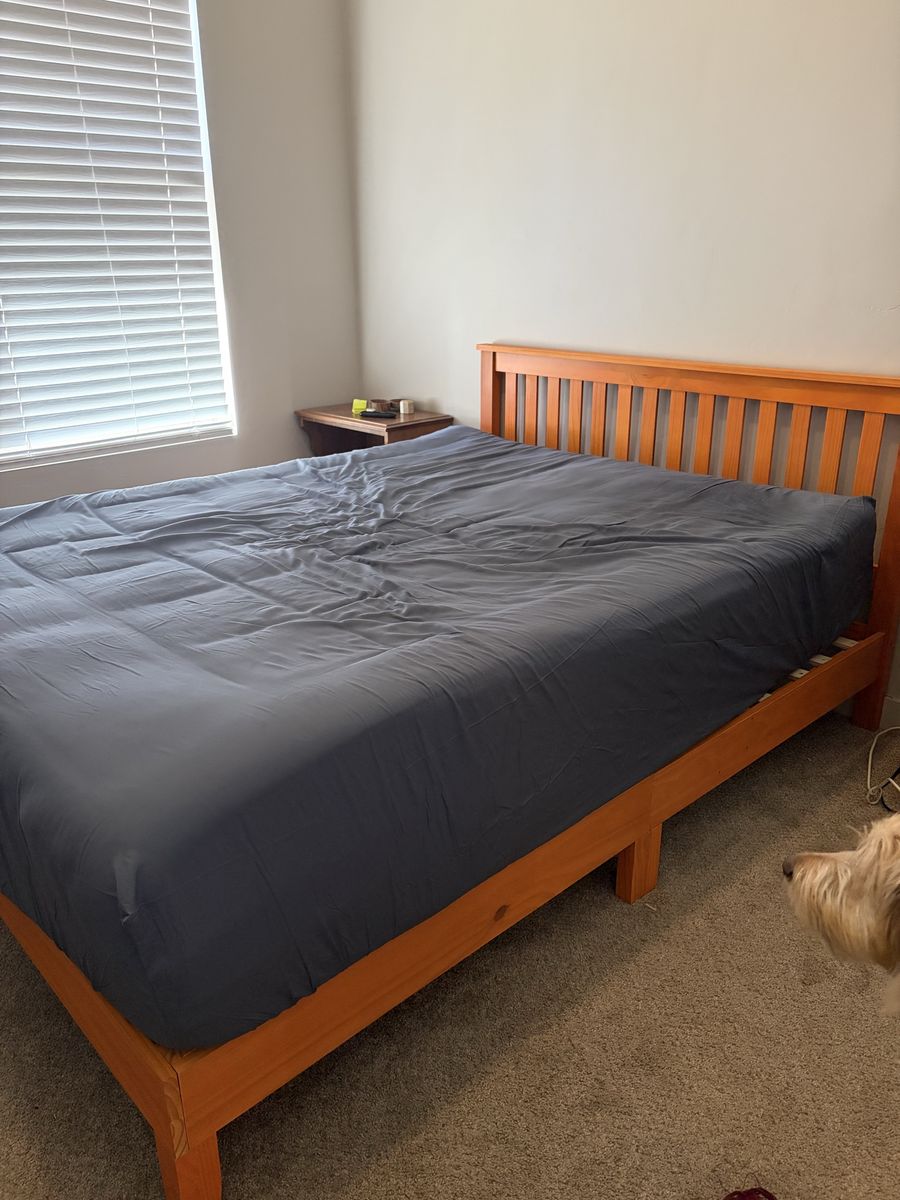 Wooden Queen Slat Bed Frame with Headboard - Solid Wood Construction