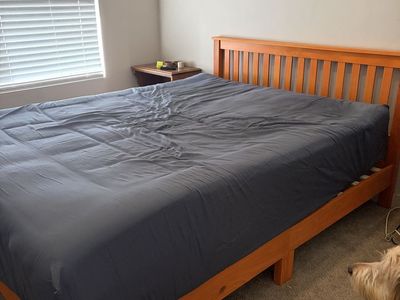 Wooden Queen Slat Bed Frame with Headboard - Solid Wood Construction