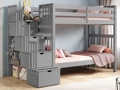 Solid Wood Twin-Over-Twin Bunk Bed with Storage