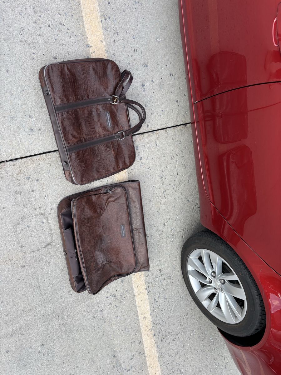 Pierre Cardin Brown Faux Alligator Luggage Set Garment Bag Briefcase
