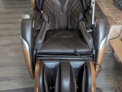 Luxurious Brown/Gold Full Body Massage Chair Zero Gravity Recline, & Foot Rollers