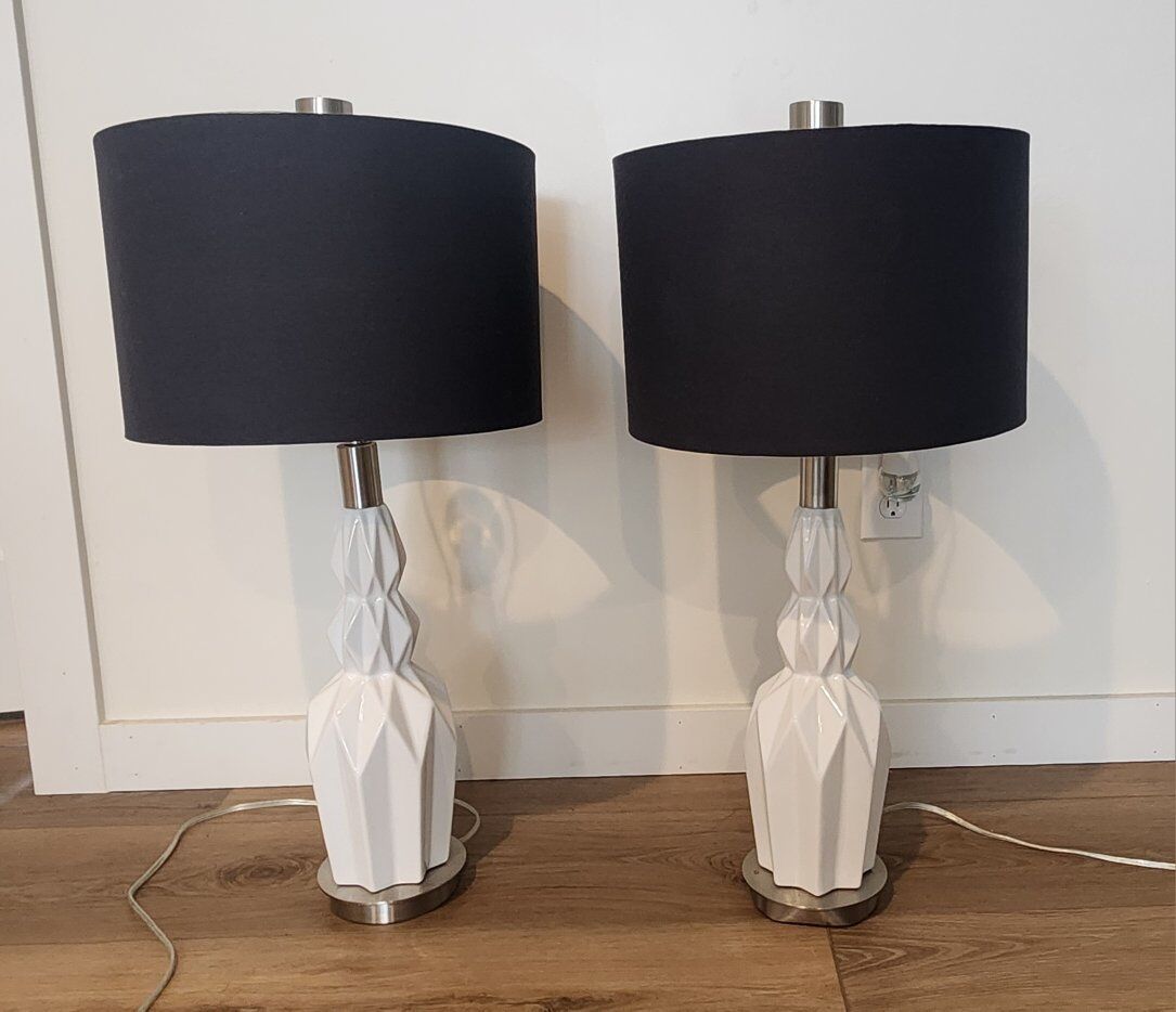 White ceramic lamps with Navy blue lampshade